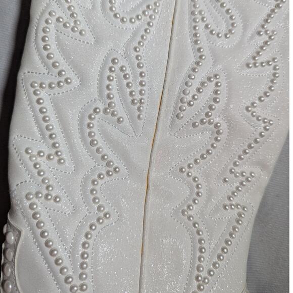Gianni Bini Katerina White Over the Knee Pearl Bridal Stiletto Cowboy Boots 9.5 - Picture 4 of 9